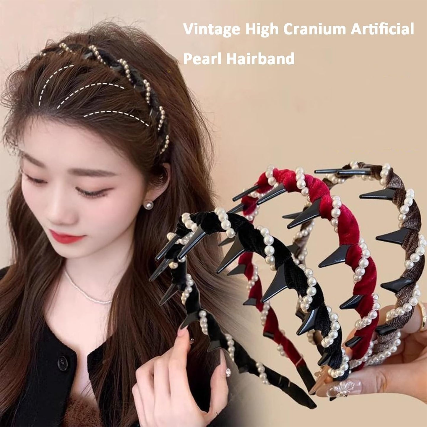 3 Pack Vintage High Cranium Artificial Hairband,Zig Zag Headbands,High Cranium Artificial Pearl Hairband,Earl Hairbands, Say Goodbye To Flat Hair Top For Women Girls(One Size)