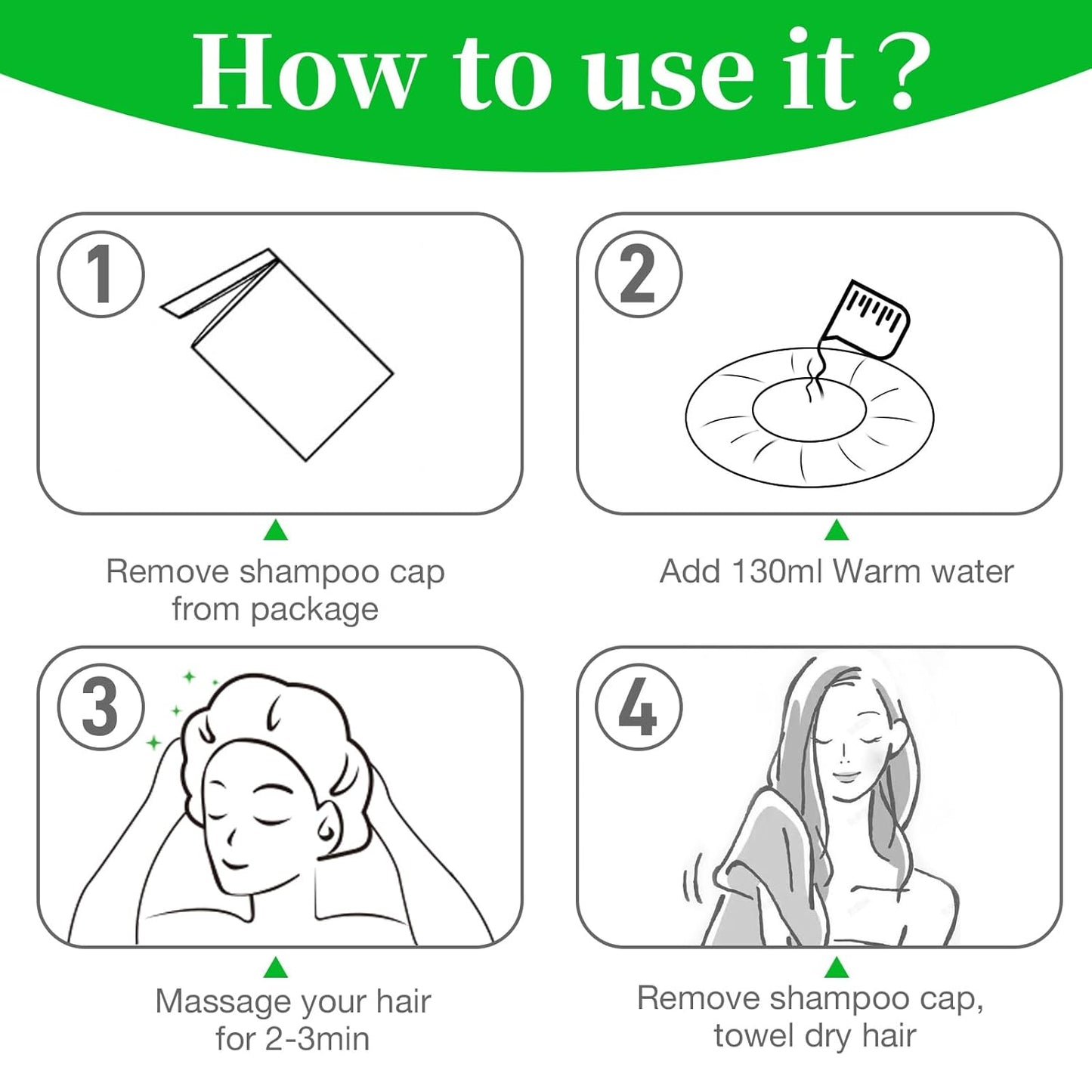 Shampoo Caps No Rinse Waterless Hair Washing Shower Caps 6 Packs for Elderly, Women, Hospital, Camping