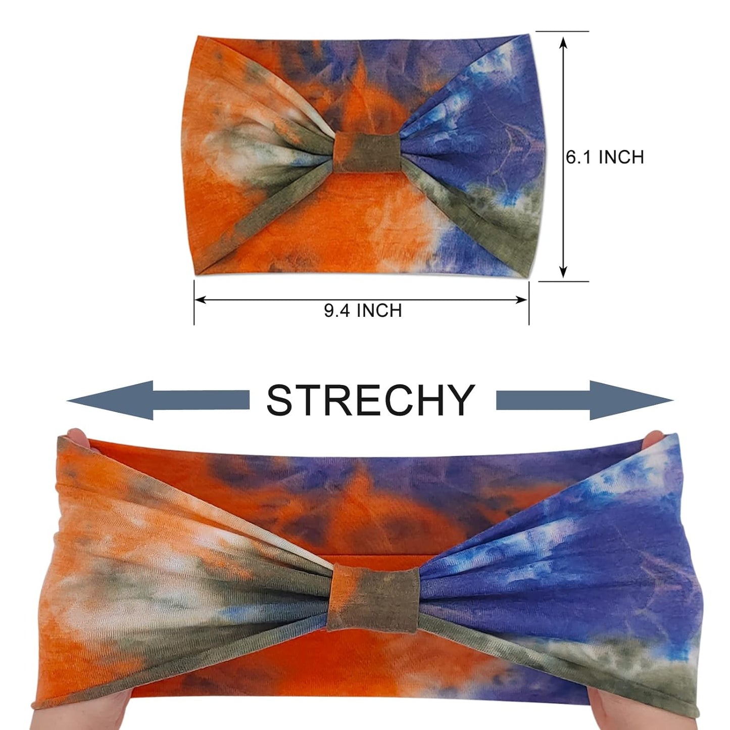 Wide Boho Headbands for Women Fashion Knotted Headband Yoga Workout Hair Accessories African Head Wrap Orange Tie Dye 4 Pack