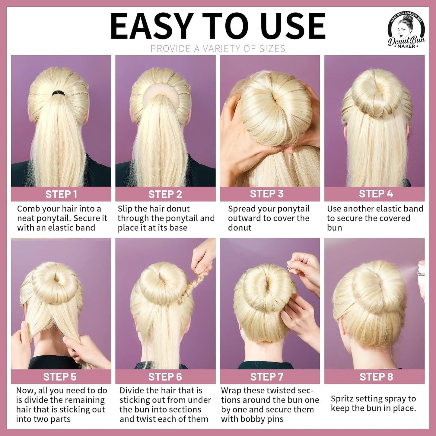 Teenitor Hair Bun Shaper Set with Extra-large, Large, Medium, Small Doughnuts Ring Stylers, 20pcs Blonde Large Bobby Pins