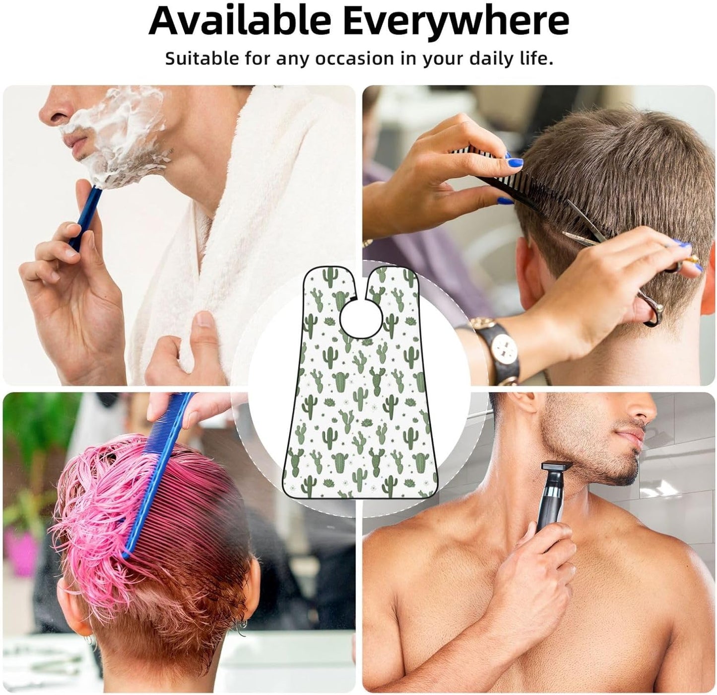 Adjustable Non-Stick Beard Apron, Hair Catcher Cape for Shaving Grooming, Waterproof with Suction Cups Men, Floral Cactus Shave Bib