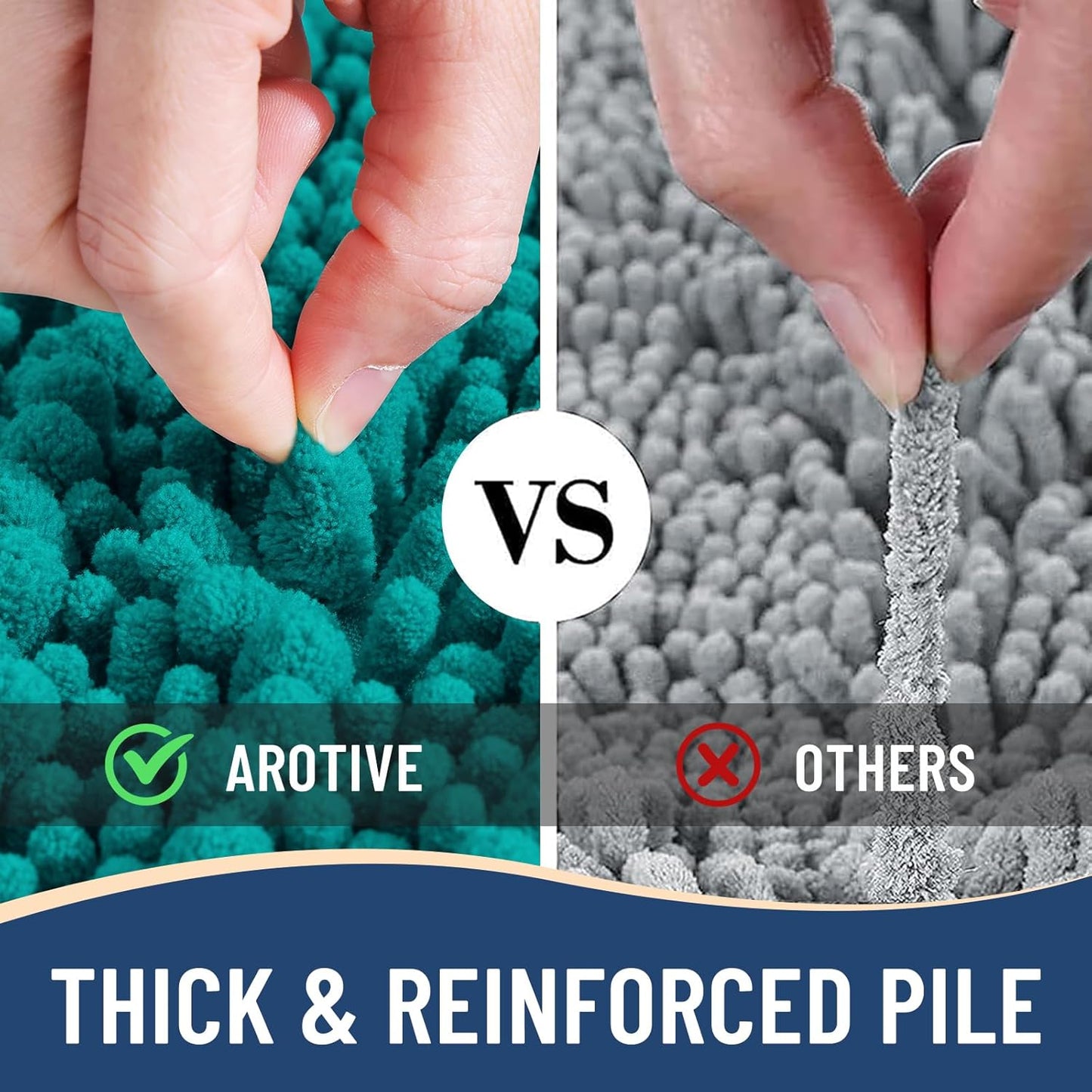 Arotive Luxury Chenille Bathroom Rug Mat, Extra Soft Thick Absorbent Shaggy Bath Rugs, Non-Slip Machine Wash Dry, Plush Bath Mats for Bathroom, Shower and Tub, 24x16, Lake Blue