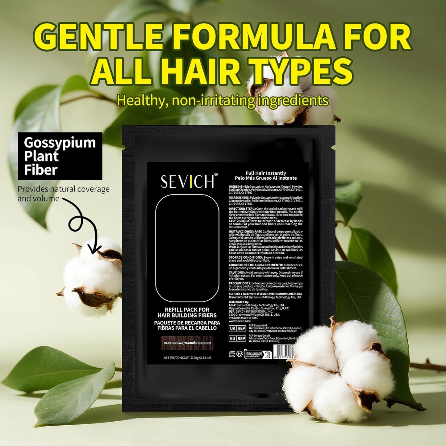 SEVICH Hair Fibers for Thinning Hair, Hair Building Fibers Instantly Thicker & Fuller Look,Hair Powder for Men & Women 100g Black
