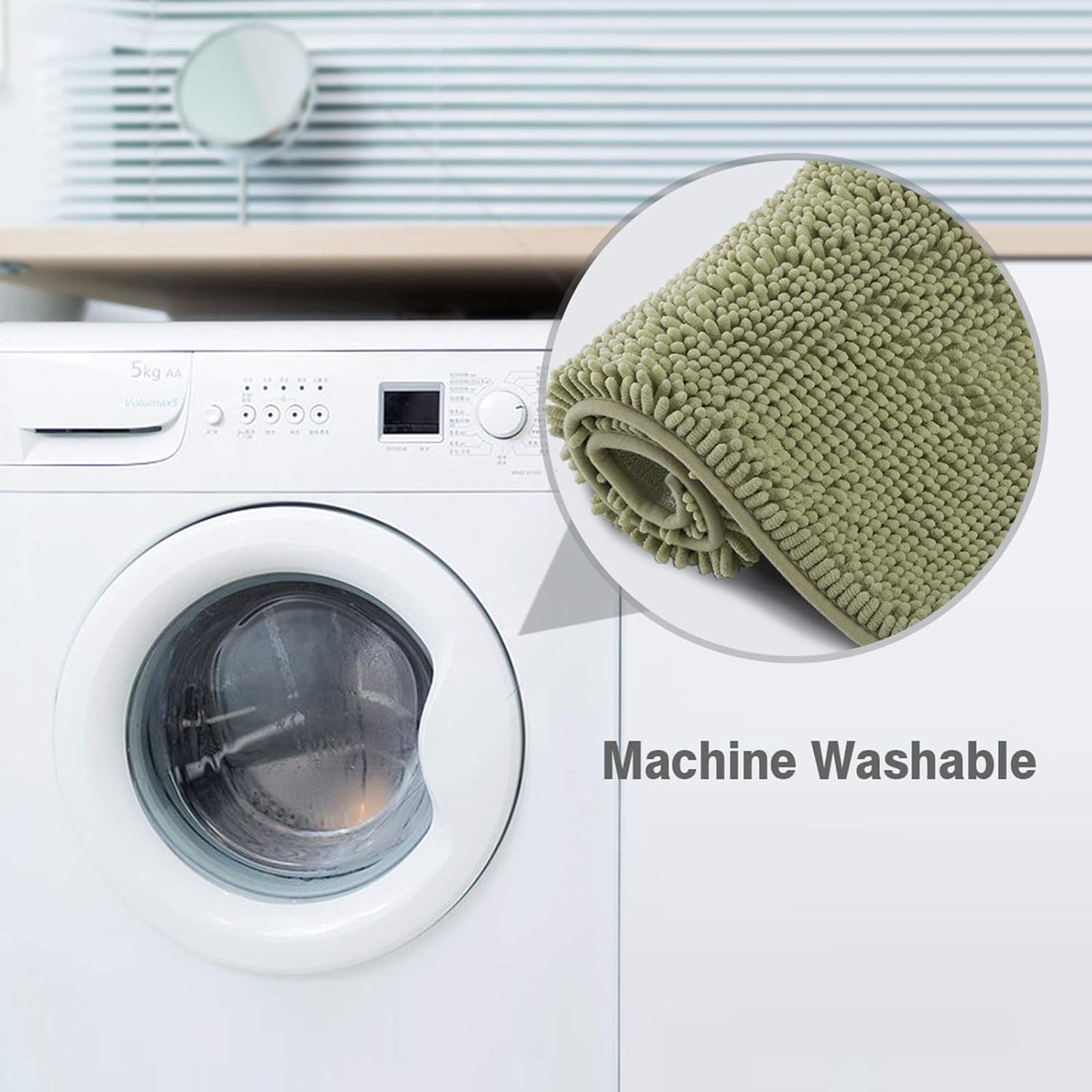 ITSOFT Non-Slip Shaggy Chenille Toilet Contour Bathroom Rug with Water Absorbent, 24 x 21 Inches U-Shaped Sage Green