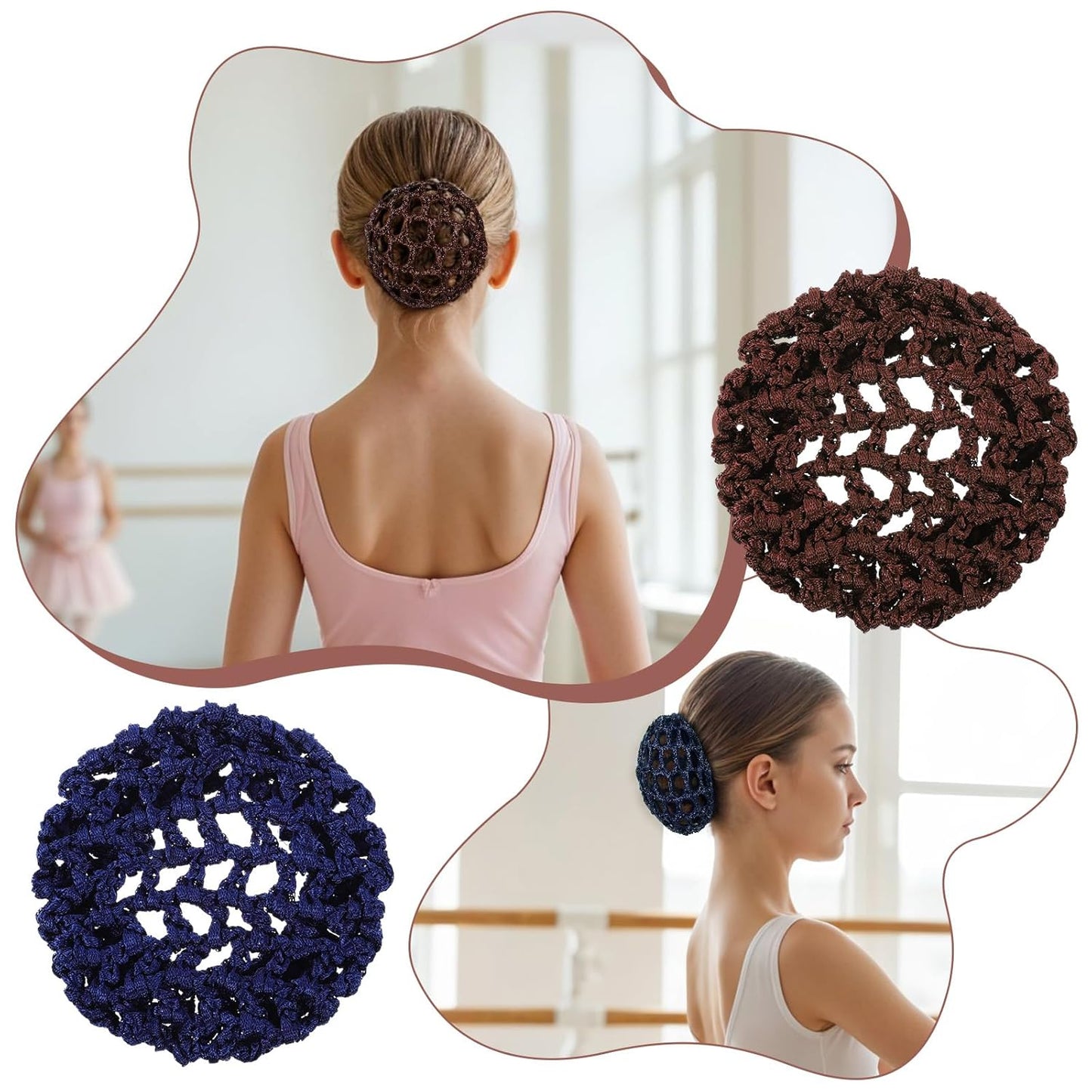 8 Pcs Ballet Hair Net Bun Cover Elastic Women Hairs Nets Handmade Crochet Bun Cover Invisible Mesh Hairs Buns Holders for Women Dance Ballet Skating Accessories(Black Blue Coffee)