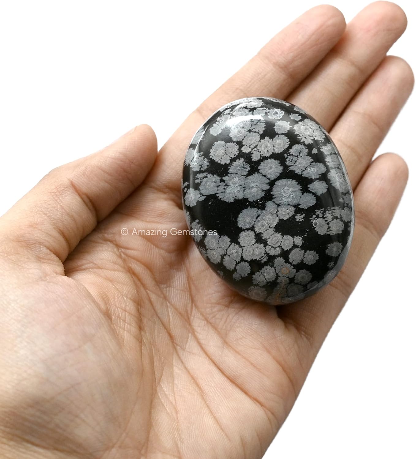 Amazing Gemstone Snowflake Obsidian Crystals and Healing Stones - Large Palm Stone Crystals Piedra - Crystal for Good Luck, Positive Energy, Meditation - Unique Stocking Stuffers, Gifts for Women