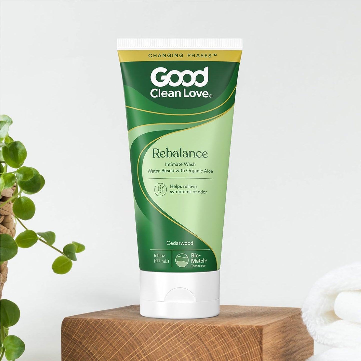 Good Clean Love Rebalance Intimate Feminine Wash, Water Based pH-Balanced & Moisturizing Cleanser with Organic Aloe Vera and Natural Ingredients, Reduces Vaginal Dryness & Odor, Cedarwood, 6 Oz