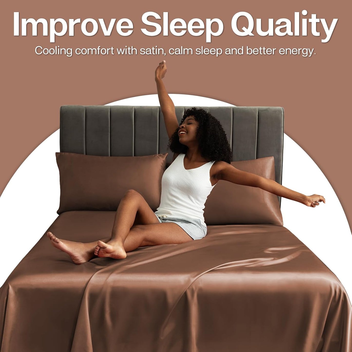 MR&HM Satin Pillowcase for Hair and Skin, Silk Satin Pillowcase 2 Pack, Standard Size Pillow Cases Set of 2, Silky Pillow Cover with Envelope Closure (20x26, Mocha Mousse)