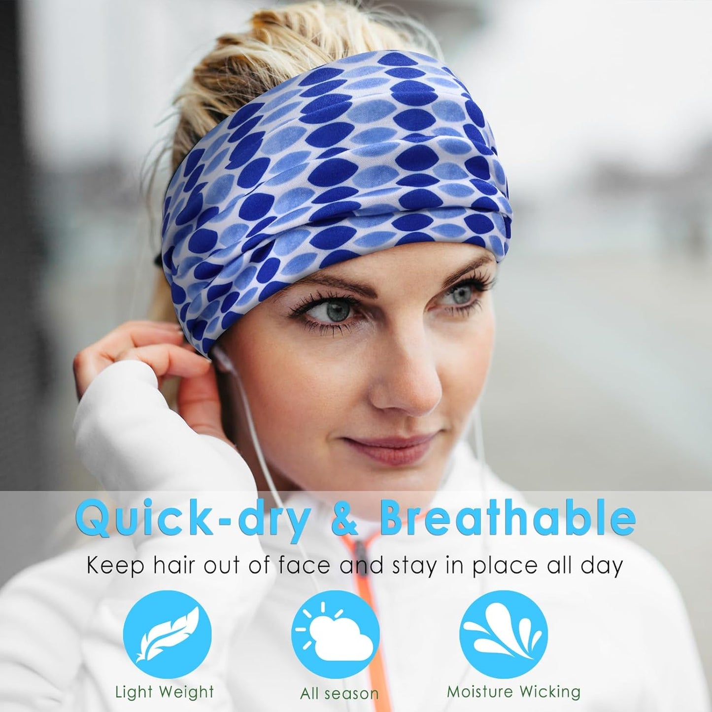 Extra Wide Headbands for Women, 7'' Large Cotton Like Turban Knotted Bandana Head Bands for Women Non Slip, Boho Headbands for Women's Hair (6PCS Print 1, average size)