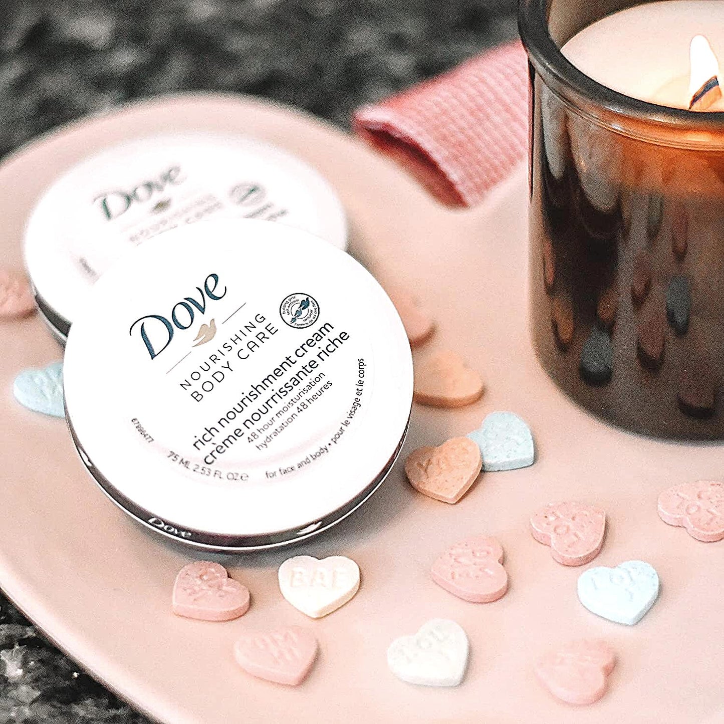 Dove Nourishing Body Care, Face, Hand, and Body Rich Nourishment Cream for Extra Dry Skin with 48-Hour Moisturization, 3-Pack, 5.07 Oz Each Jar