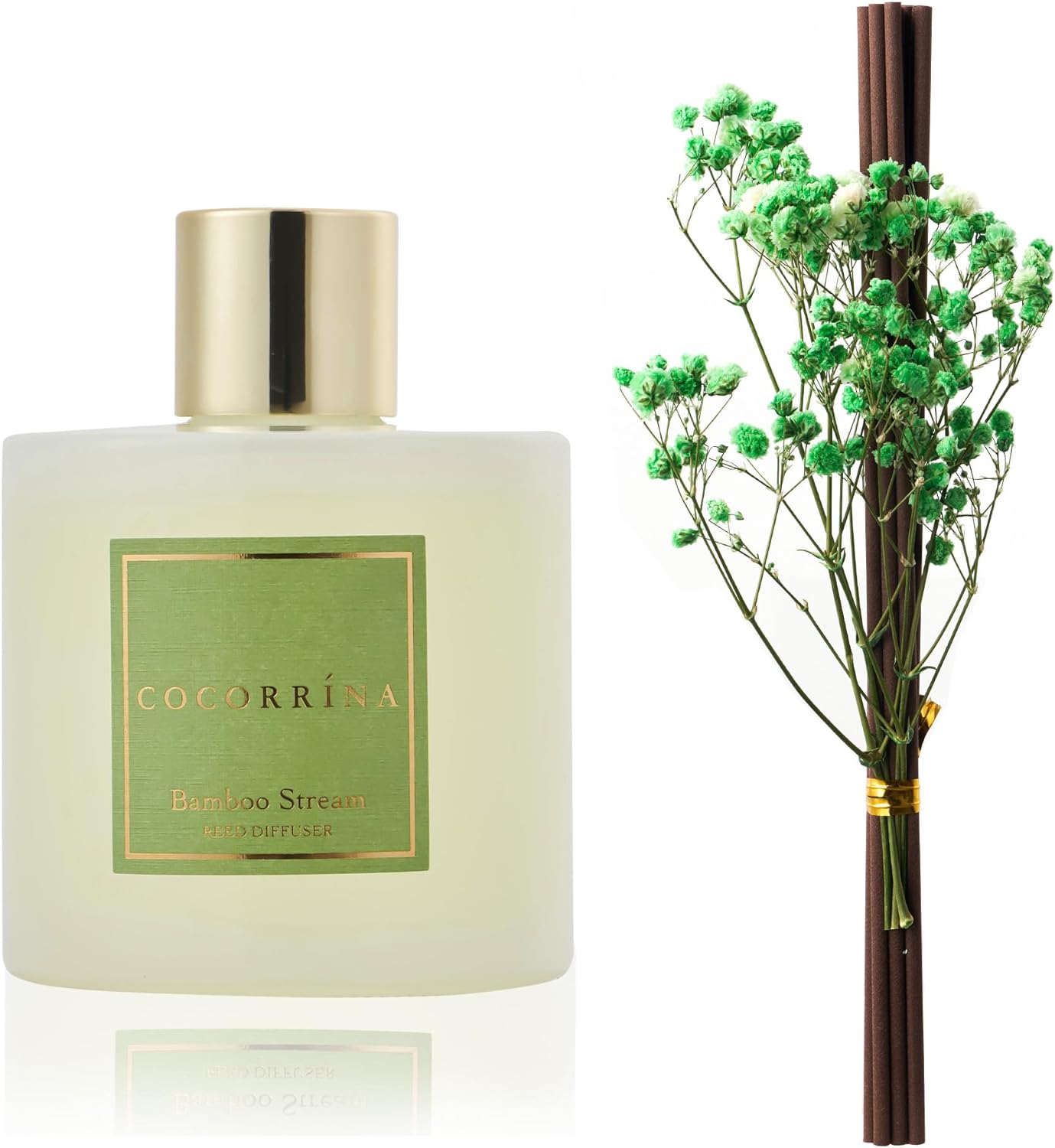 Cocorrína Reed Diffuser - Bamboo Stream Scented Diffuser with 8 Sticks Home Fragrance Reed Diffuser for Bathroom Shelf Decor