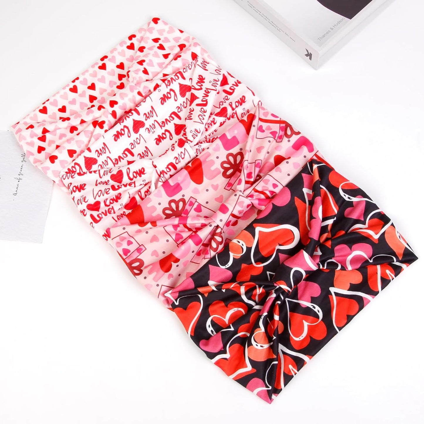 Huachi 4 Packs Valentine Headbands for Women Wide Knotted Valentine Heart Headbands Trendy Love Head Bands for Women’s Hair Large Bandana Hairbands Valentines Gifts Hair Accessories