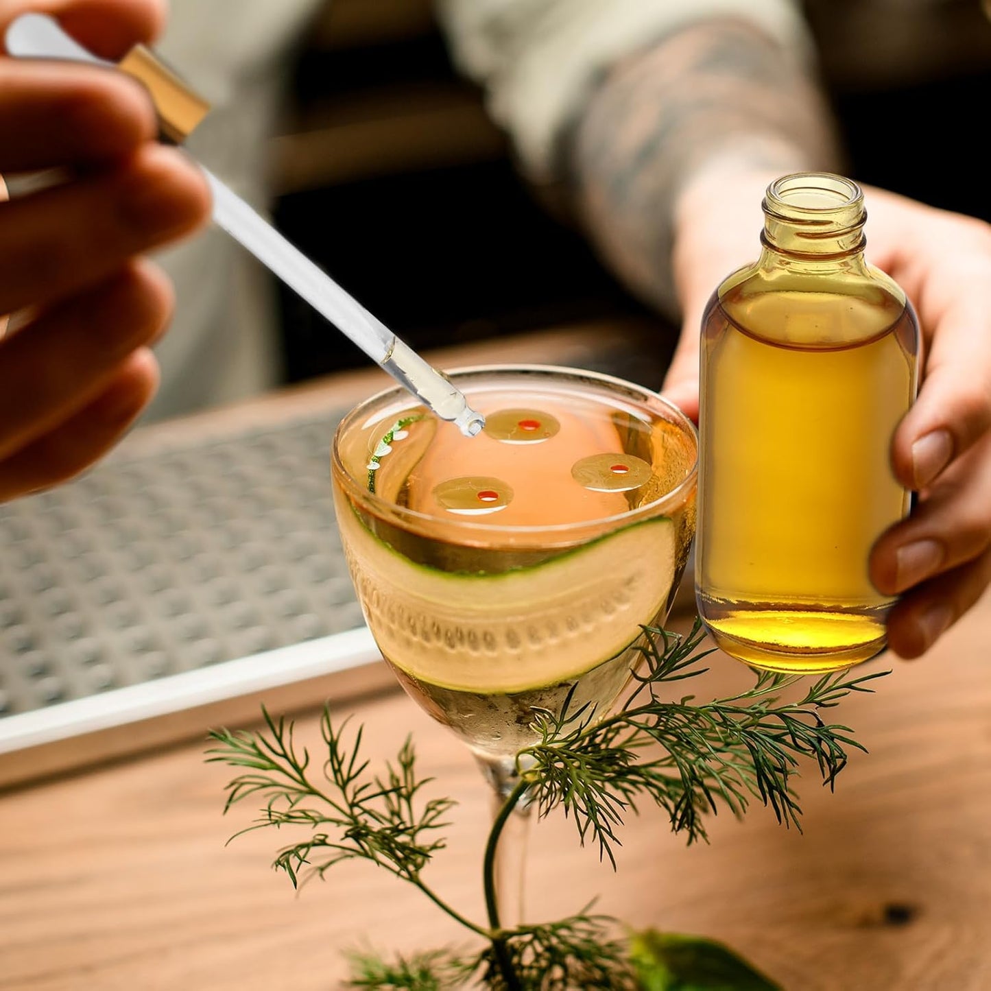 Dandat 50 Pack 4 oz Glass Dropper Bottles Leakproof 120 ml Glass Tincture Bottles with Eye Droppers, 4 Funnels, 54 Labels for Essential Oil Perfumes Hair Oil(Yellow)