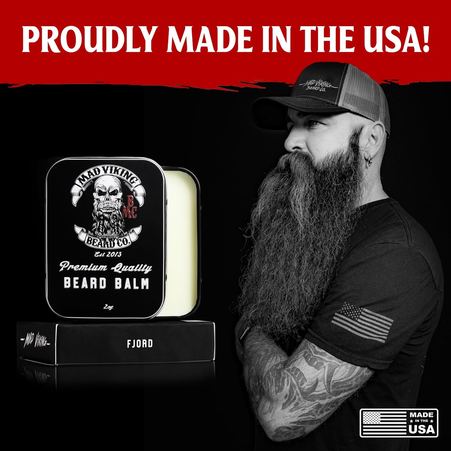 Mad Viking Fjord Beard Balm – Non-Greasy Balm to Soften & Style with a Medium Hold - Made with Shea Butter, Beeswax & Premium Oils – Crisp Clean Citrus & Woodsy Scent, Made in the USA - 2oz