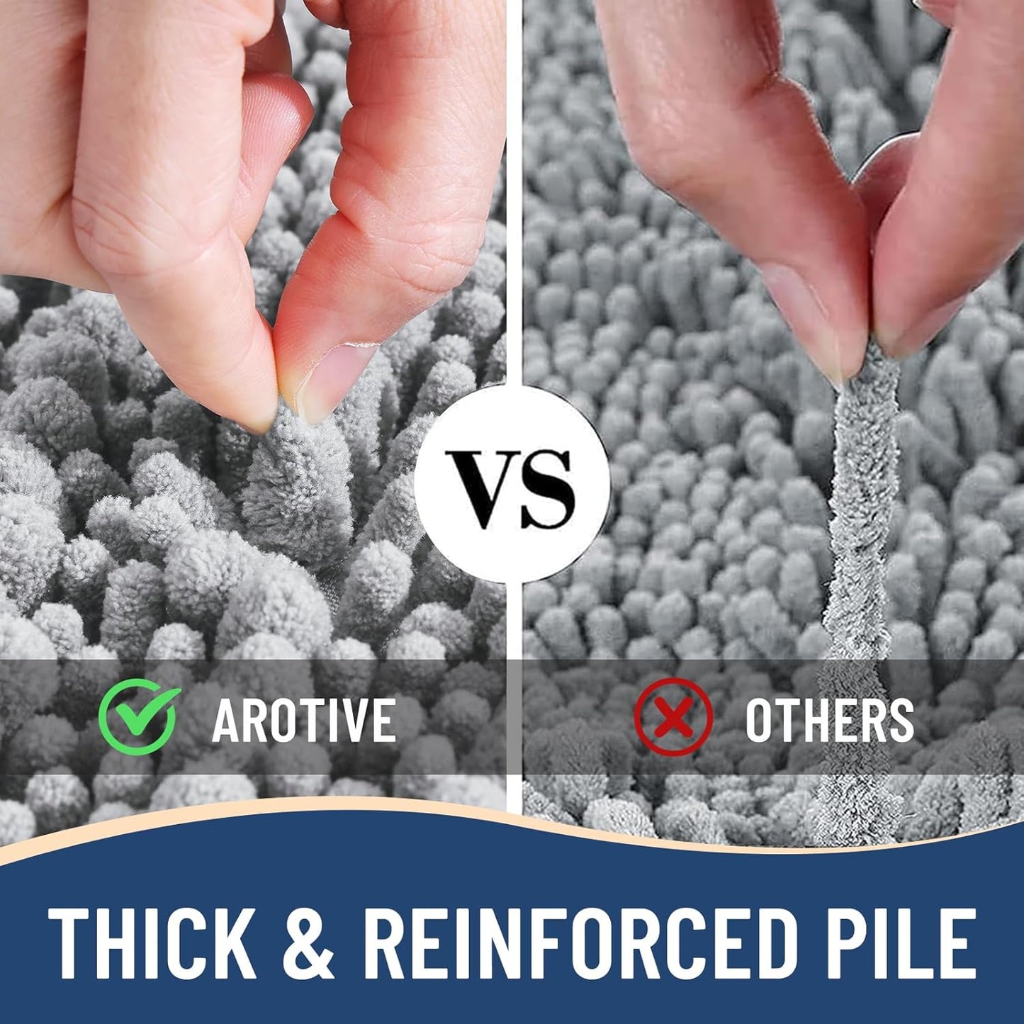 Arotive Luxury Chenille Bathroom Rug Mat, Extra Soft Thick Absorbent Shaggy Bath Rugs, Non-Slip Machine Wash Dry, Plush Bath Mats for Bathroom, Shower and Tub, 60x24, Light Grey