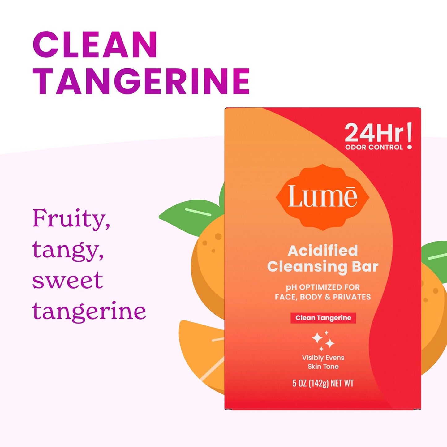 Lume Acidified Body Cleansing Bar - 24 Hour Odor Control - Removes Odor Better Than Soap - Moisturizing - No SLS or Parabens - OB/GYN Developed - 8.5 Ounce, 3 Pack (Tangerine, Lavender, & Unscented)