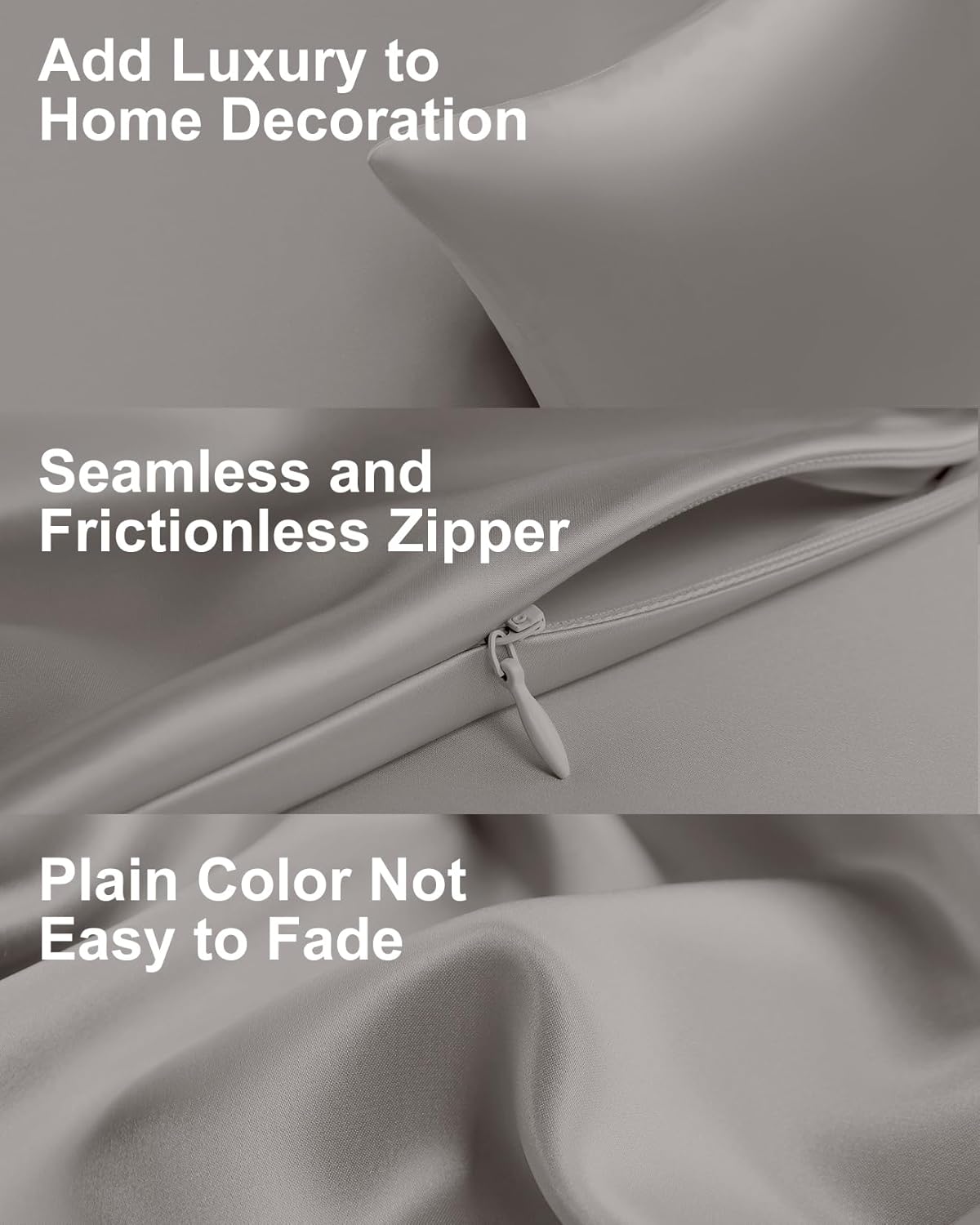 THXSILK 100% Mulberry Silk Pillowcase for Hair and Skin, Natural Silk Pillow Cover with Hidden Zipper, Ultra-Soft Breathable Smooth Organic Silk Pillowcase(Grey, California King Size 20"x40")