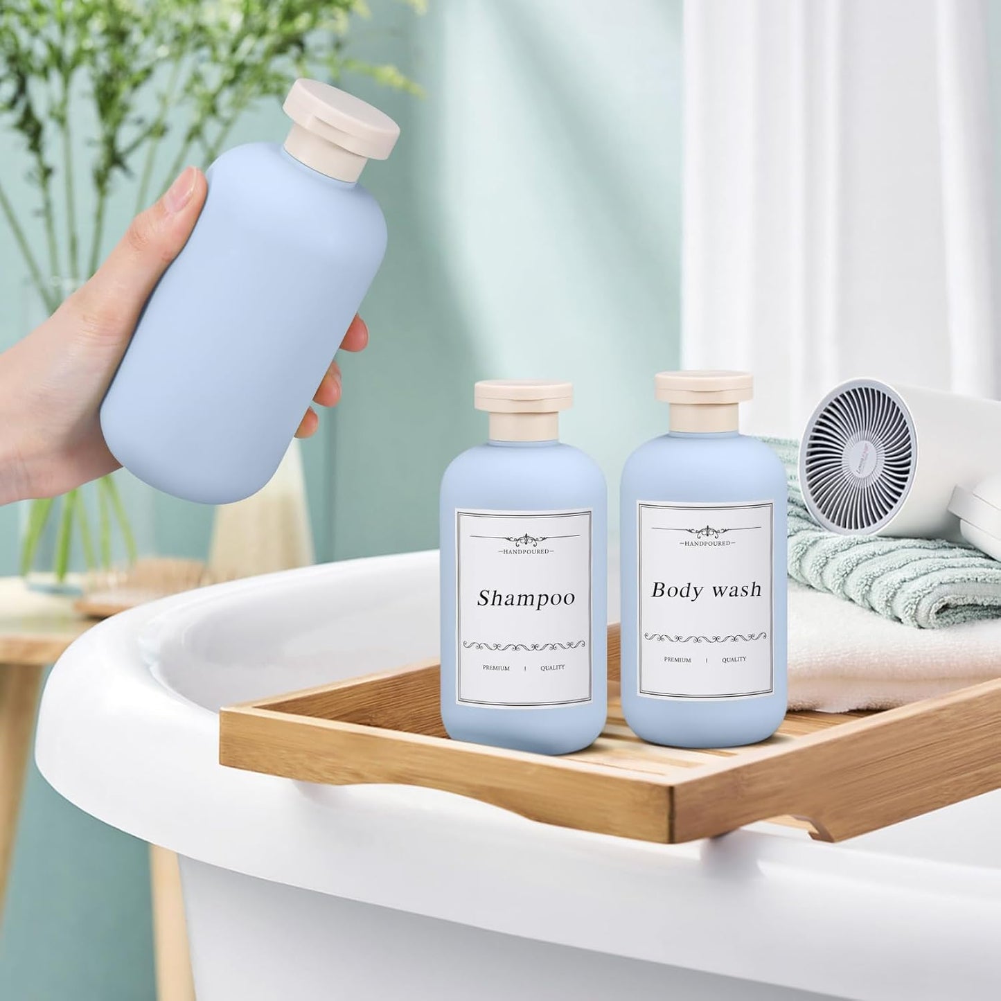 6.8oz Travel Bottles for Toiletries, Empty Plastic Squeeze Bottles with Flip Cap, Lotion Container for Toiletries Travel Size Shampoo and Conditioner (3 pack, bule)