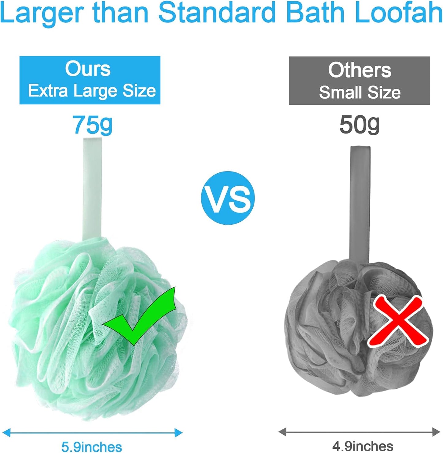 AmazerBath Loofah Sponge 75g/Piece, Exfoliating Bath Sponge Body Scrubber, Large Loofa Set of 4 - White Grey-Pink-Army Green-Green