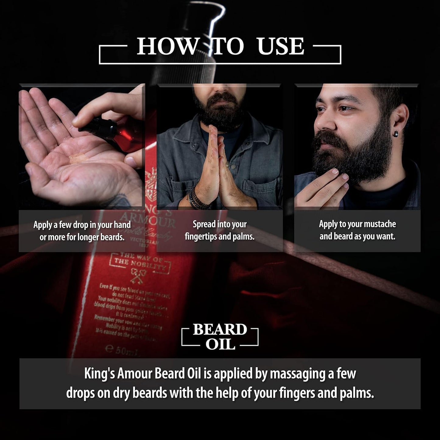 King's Armour Nourishing Beard Oil for Men | Argan, Jojoba, Almond & Olive Oils | Soften, Strengthen & Add Shine | Royal Beard Elixir β 50 ml (1.69 Fl Oz)