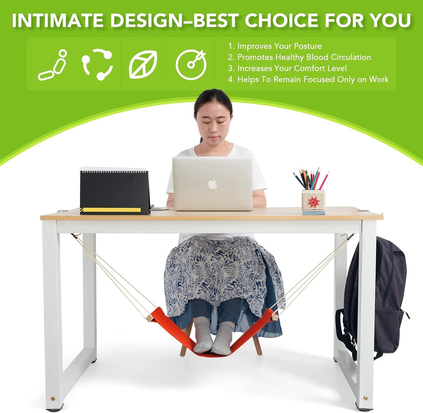 iMissiu Foot Hammock Under Desk | iMissiu Adjustable Office Foot Rest | Portable Footrest with Headphones Holder (Orange)