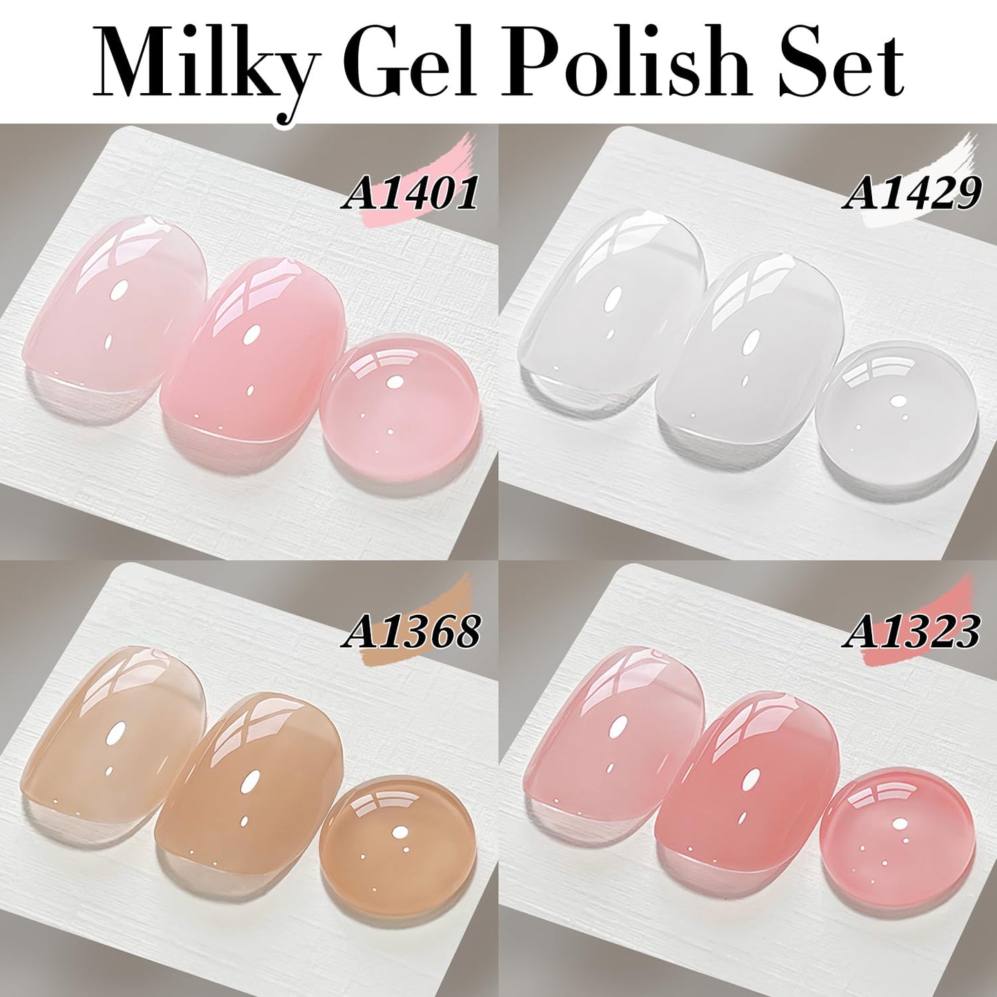 Double Rhythm Gel Nail Polish Set of 6 Colors Baby Light Pastel Milky Nail Polish Starter Kit Art DIY Salon Home (Jelly Sheer Pink Nude White,Kit37)