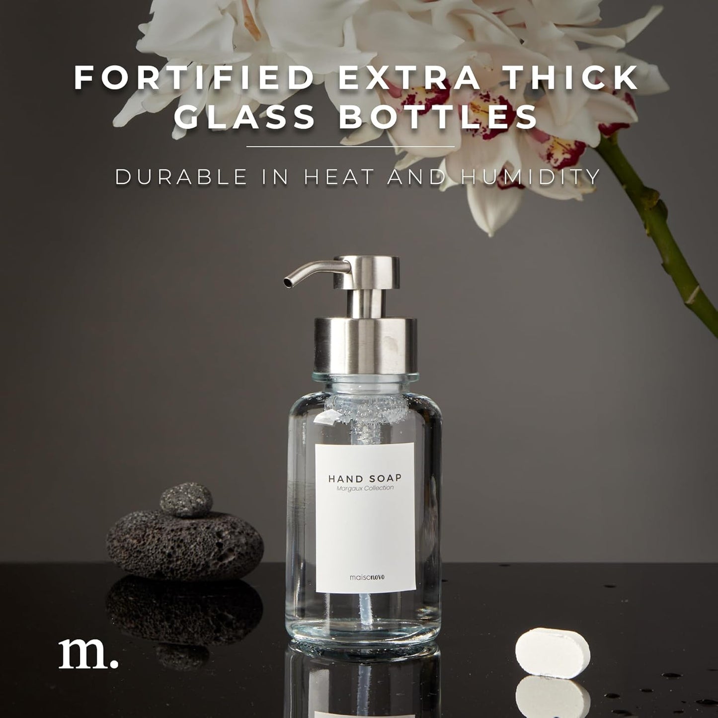 MaisoNovo Glass Foaming Hand Soap Dispenser 14 Oz | Clear Foaming Soap Dispenser Clear Bottle Silver Pump x 1 w/Labels