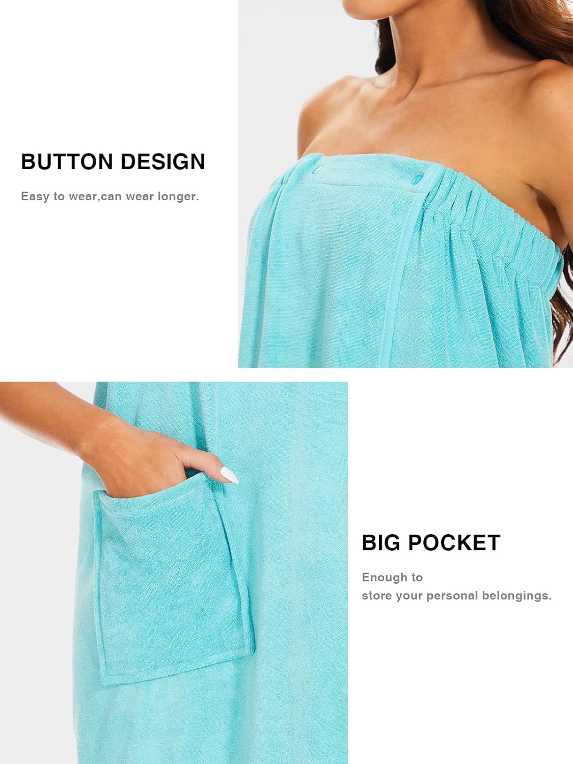 Knuffnee Women Bath Towel Robe Spa Body Wrap Shower Bathrobe Adjustable Snap Closure