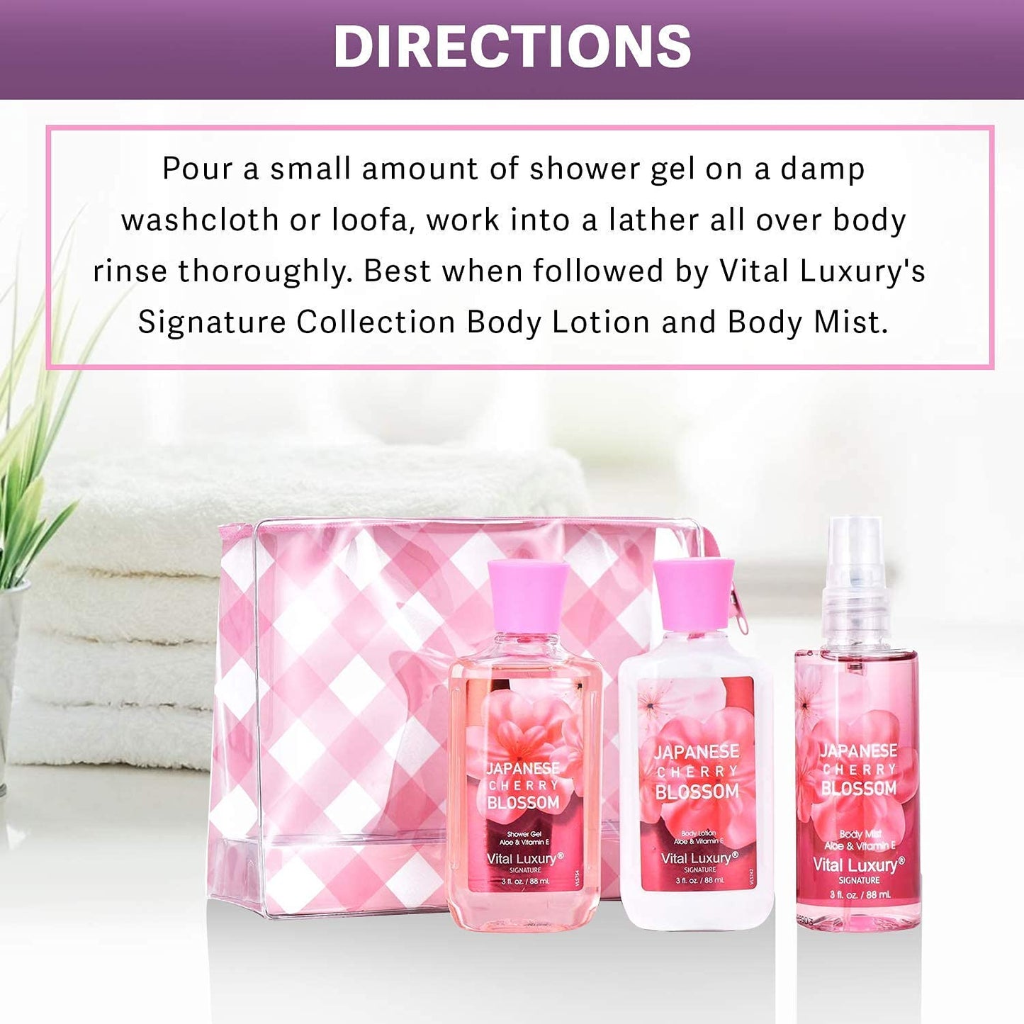 Bath & Body Care Travel Set - Home Spa Set with Body Lotion, Shower Gel and Fragrance Mist, Personal Body Care Travel Set for Birthday Christmas New Year Gifts(Japanese Cherry Blossom)
