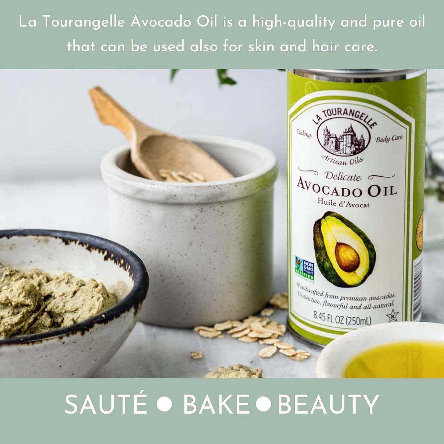 La Tourangelle, Avocado Oil, Handcrafted from Premium Avocados, Great for Cooking, as Butter Substitute, and for Skin and Hair, 8.45 fl oz