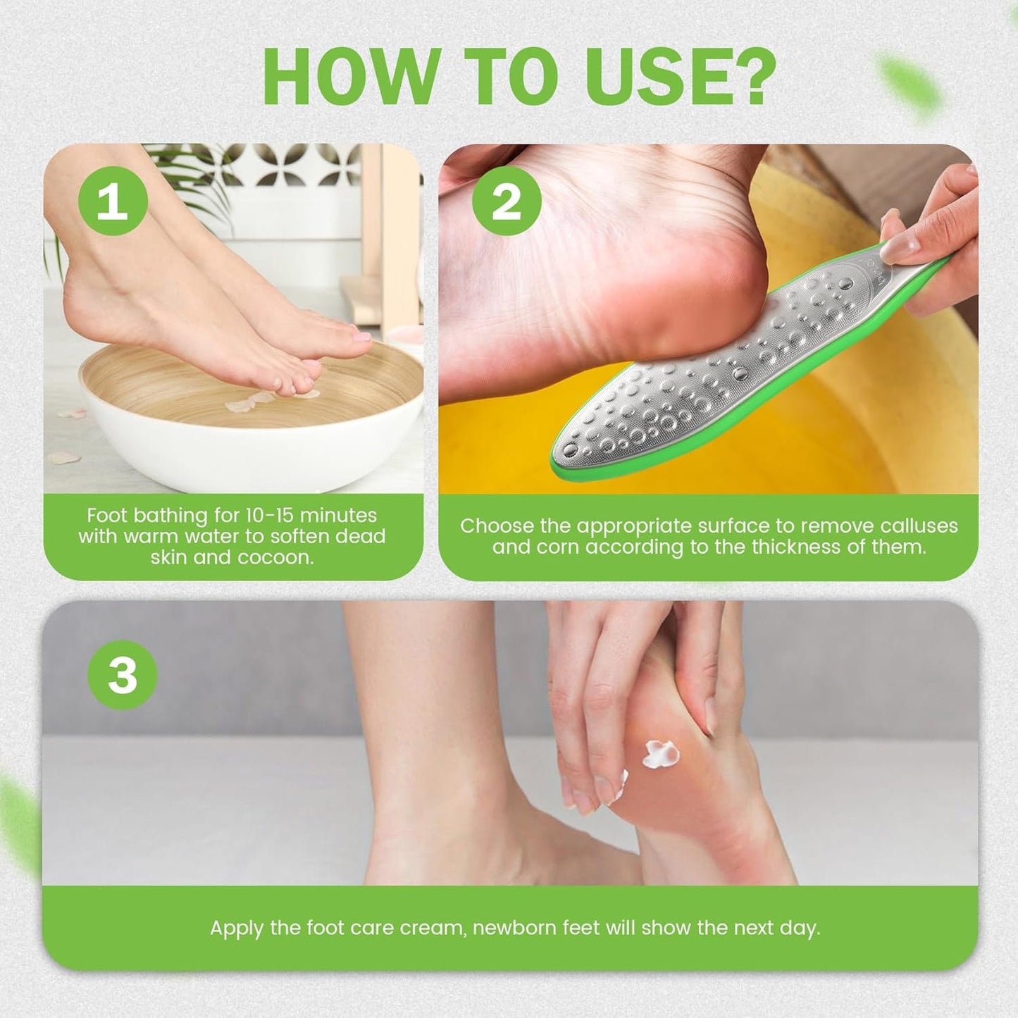 BEZOX Foot Scrubber for Dead Skin(1PCS) - Double Sided Feet File Callus Remover, Heavy Duty Stainless Steel Heel Scraper, Cracked Heel Repair - Green
