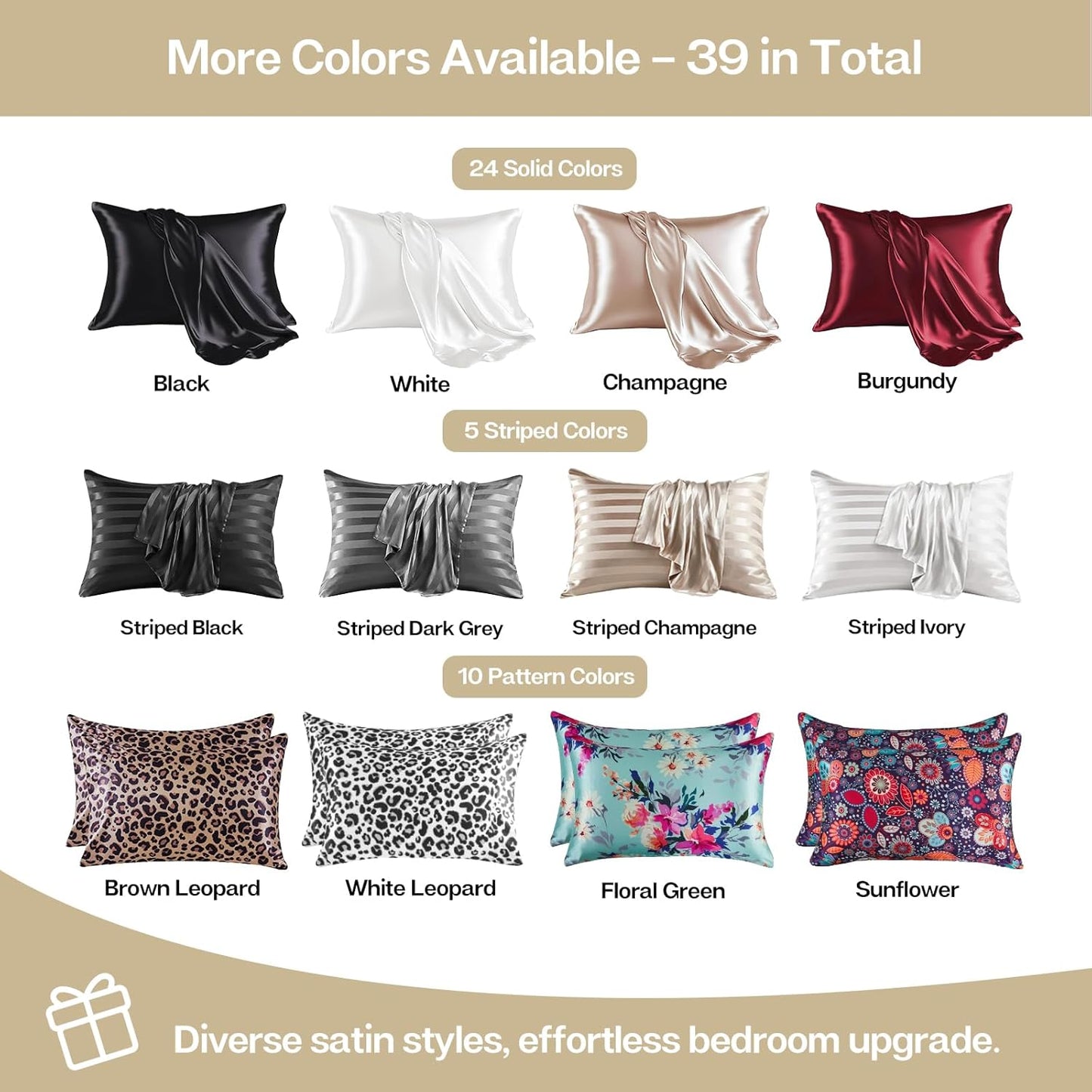 MR&HM Satin Pillowcase for Hair and Skin, Silk Satin Pillowcase 2 Pack, King Size Pillow Cases Set of 2, Silky Pillow Cover with Envelope Closure (20x40, Taupe)