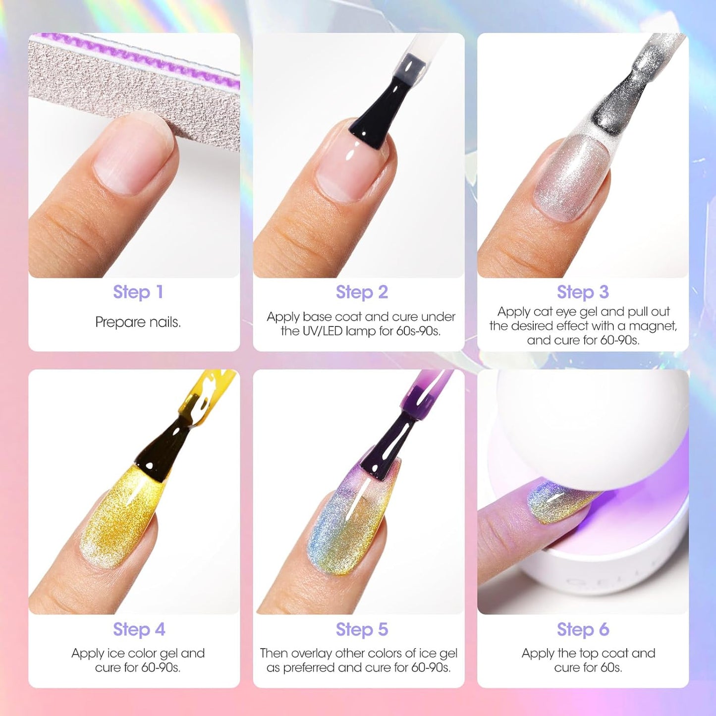 GELLEN Jelly Gel Nail Polish Set 6 Colors Neon Jelly Gel Polish Green Yellow Red Blue Purple Crystal Transparent Gel Polish Kit Soak Off UV Gel Nail Art Spring Summer Manicure Gift for Women