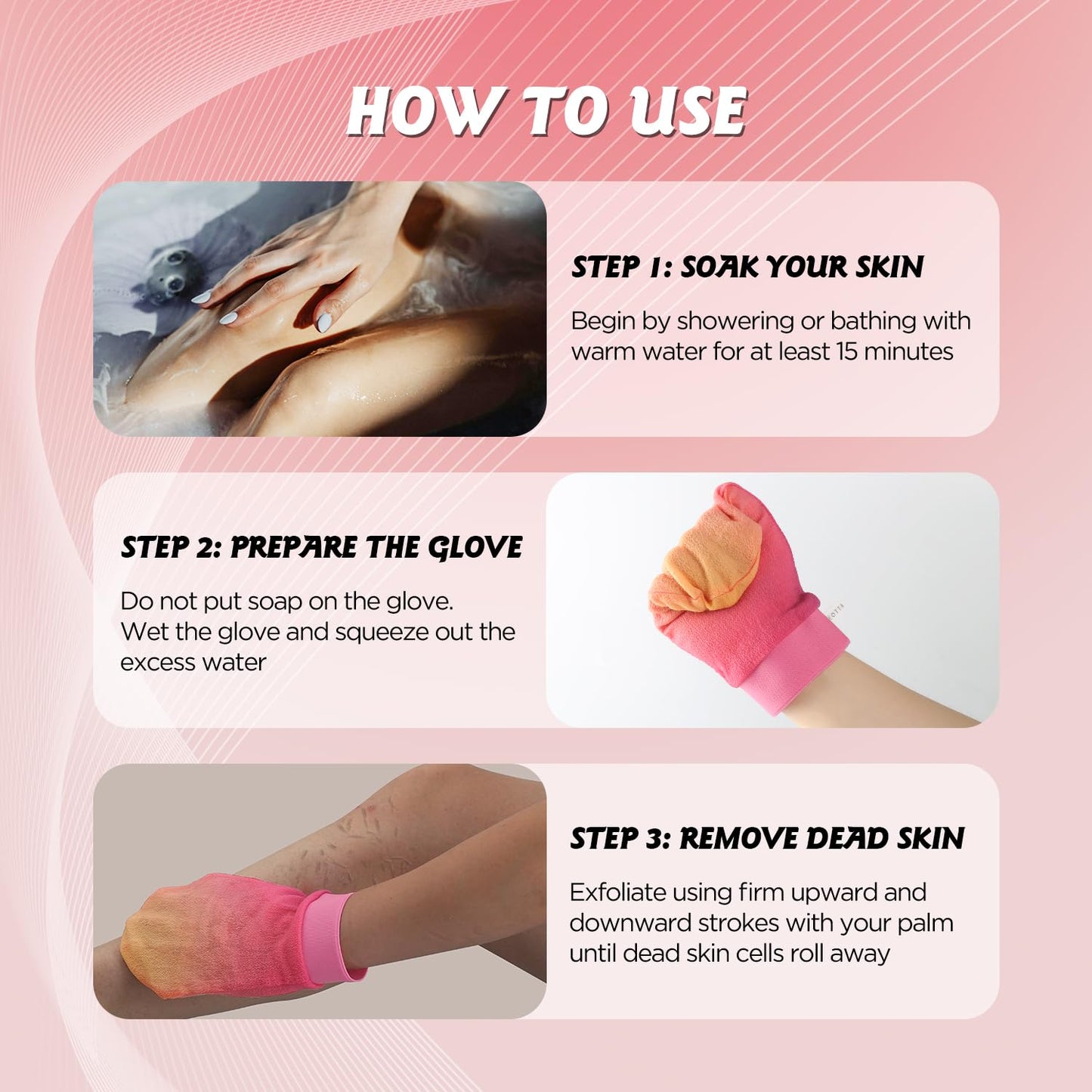LOTTA Dreamy-Glow Deep Exfoliating Glove - Vegan Dead Skin Removal Body Scrub Mitt Bath Washcloth for Women Shower Exfoliation (Rose Garden)