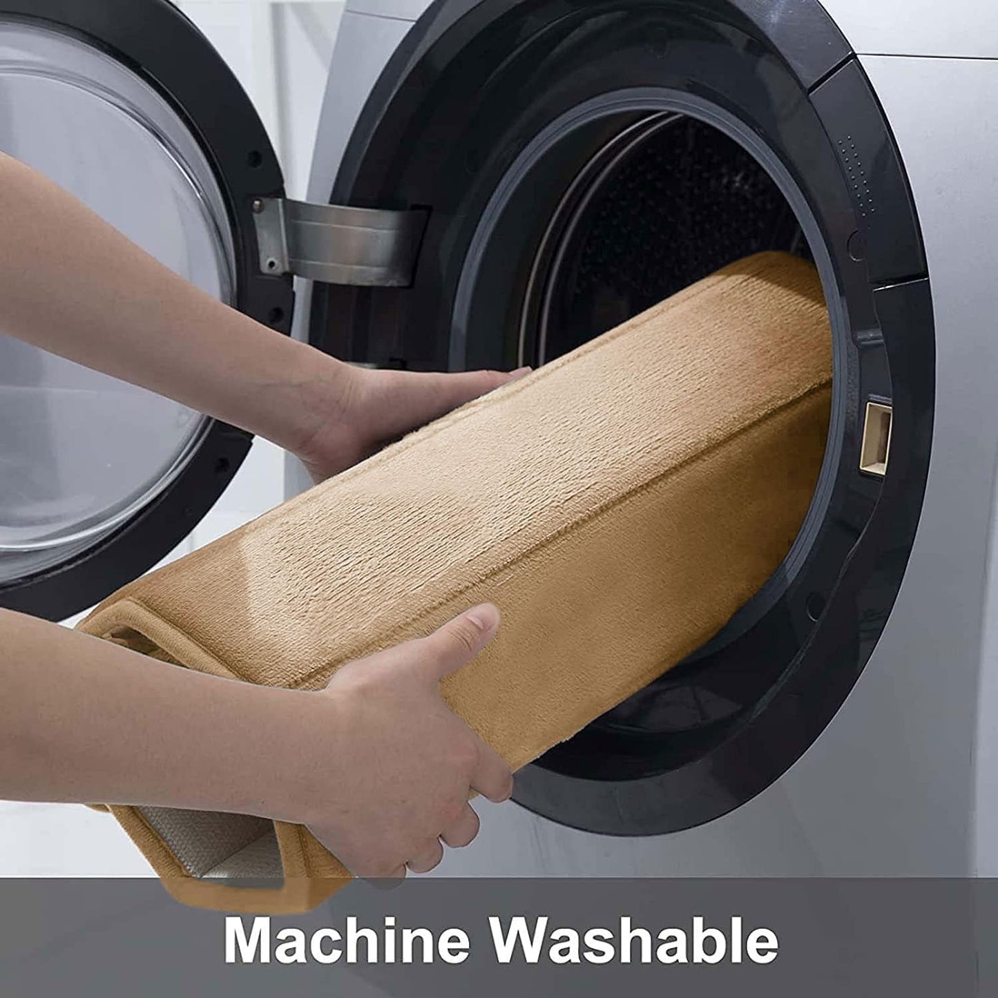 Buganda Memory Foam U-Shaped Contour Toilet Rugs, Non Slip Absorbent, Thick Soft Washable Bathroom Mat, Floor Carpet Bath Rugs Mat for Toilet Base (20" x 20", Camel)