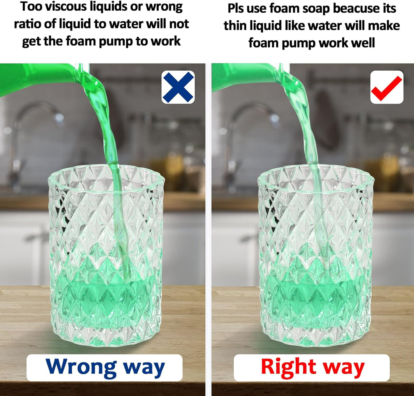 Bathroom Glass Soap Dispenser with Durable Rust-Proof Plastic Foam Pump Hand Lotion Dispenser Antislip Shampoo Kitchen 10oz