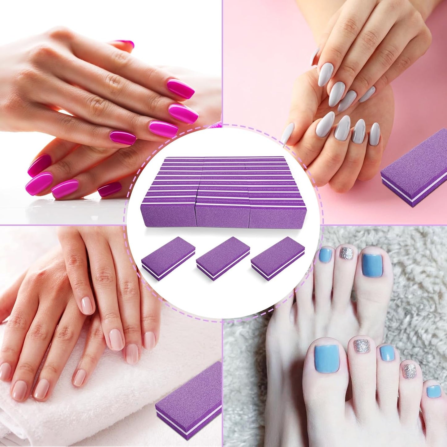 Nail Buffers (30 Pcs), Buffer Block Nail File for Acrylic and Natural Nails, 100/180 Grit Small Nail Buffer Block Bulk Buffing Nail Buff limas para unas acrilicas Professional Manicure Set Purple