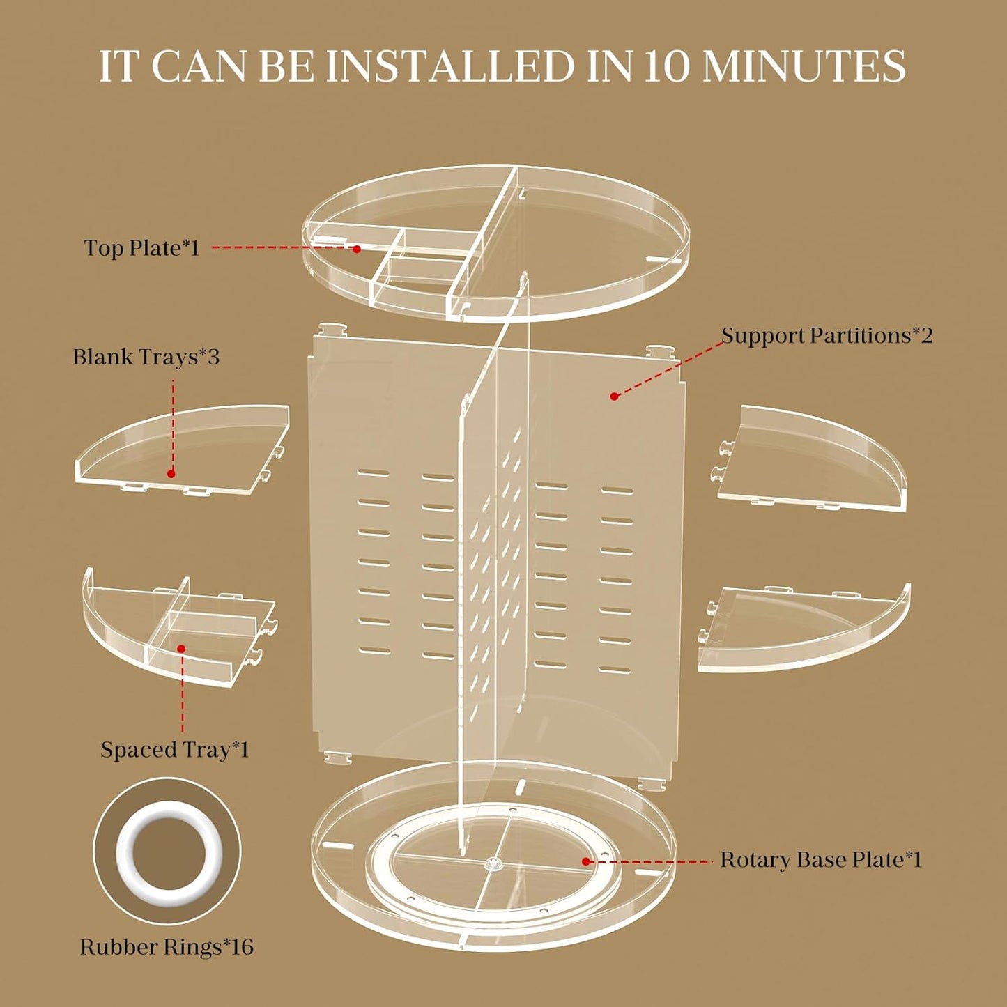 Makeup Organizer 360 rotating, Adjustable Skincare Organizer with Brush Holder, Cosmetics Display Cases for Vanity Bathroom Countertop Large Capacity Carousel Make up Caddy Shelf (Transparent)