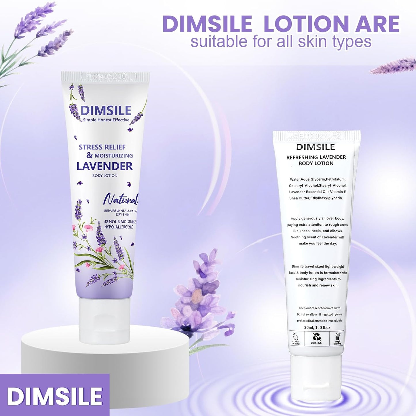 50 Pack Lavender Travel Size Body Lotion 1 Oz Dry Skin Moisturizer with Flip Cap for Extra Dry Skin, for Inns and Hotels, Airlines, Offices, Gyms and More