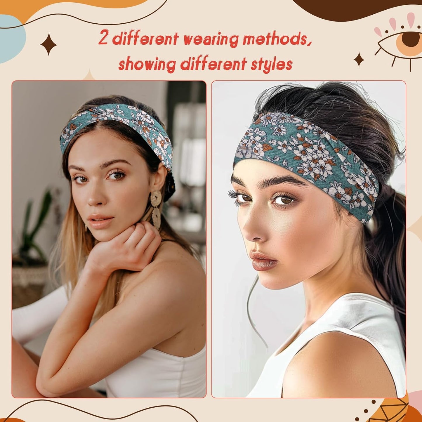 obeoby Headbands for Women, 8 Pack Boho Style Headbands Non Slip Fashion Wide Headband Hair Wrap Stocking Stuffers for Women Girls