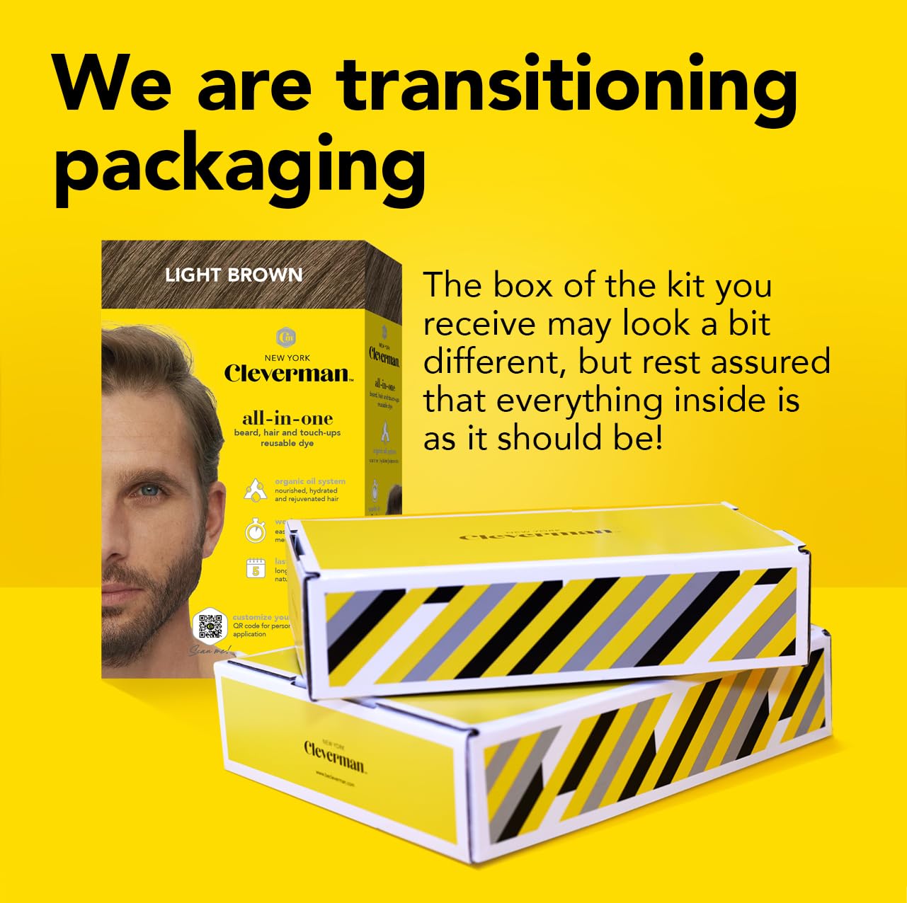 CLEVERMAN Black Hair & Beard Dye for Men, All-in-One Reusable Kit - Natural-Looking Gray Coverage, Professional-Quality, Ammonia-Free, 3.38 Fl Oz (1 Pack), Black, Suitable for Black Hair