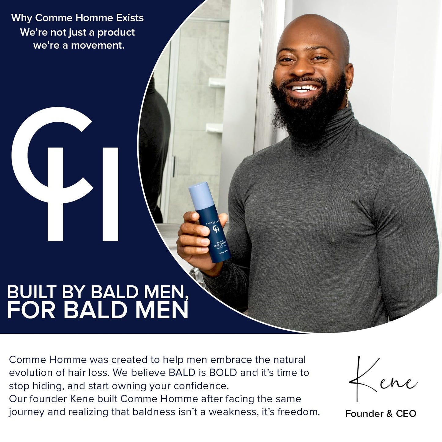 Comme Homme Scalp Exfoliator for Bald Men – Detoxifying Pre-Shave Scrub with Bamboo, Glycolic Acid, Aloe & Caffeine – Removes Dead Skin – Anti-Aging – 5 fl oz / 150 ml