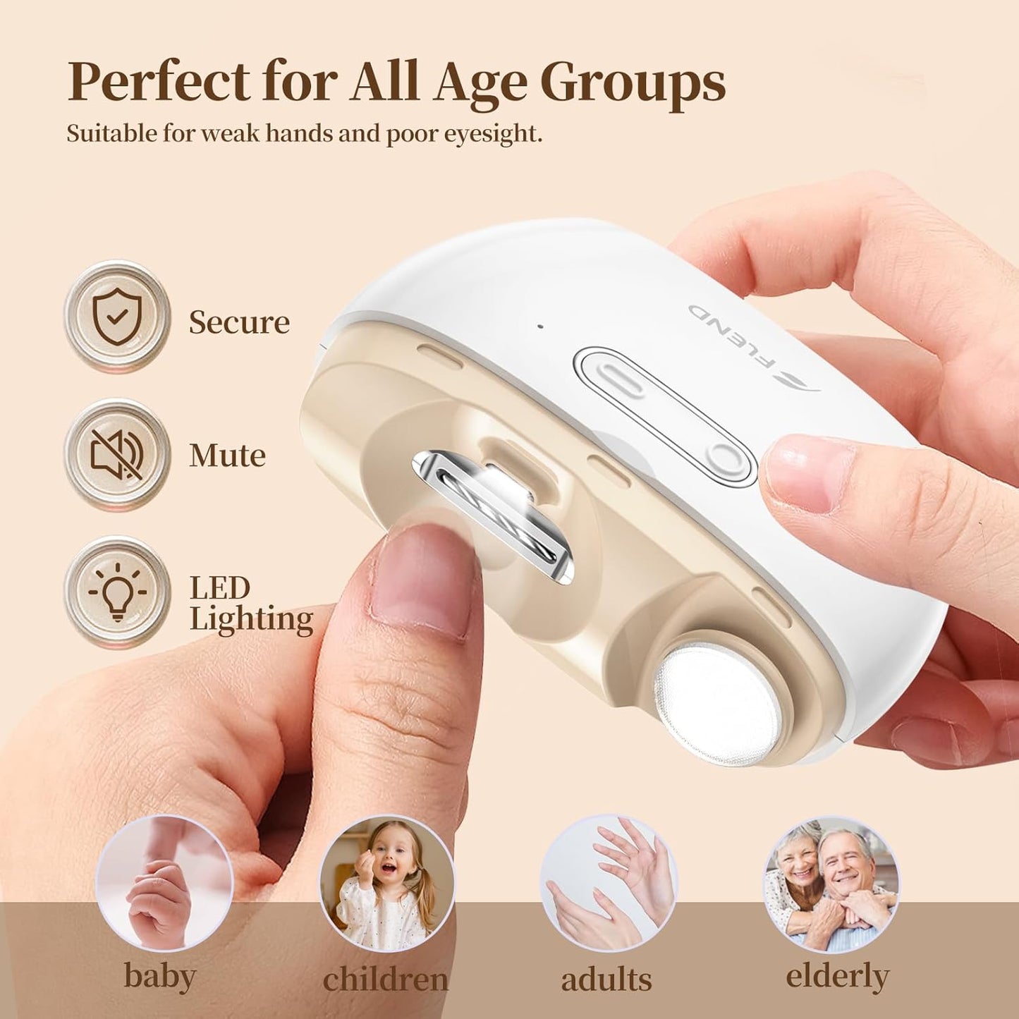 Electric Nail Clipper,2-in-1 Automatic Nail Clipper,ElectricNail Grinder,40DB Seniors Nail Trimmer,LED Light ElectricNail Trimmer for Baby,Kids,Adults,Seniors,Manicure Set,Nail Kit Portable White
