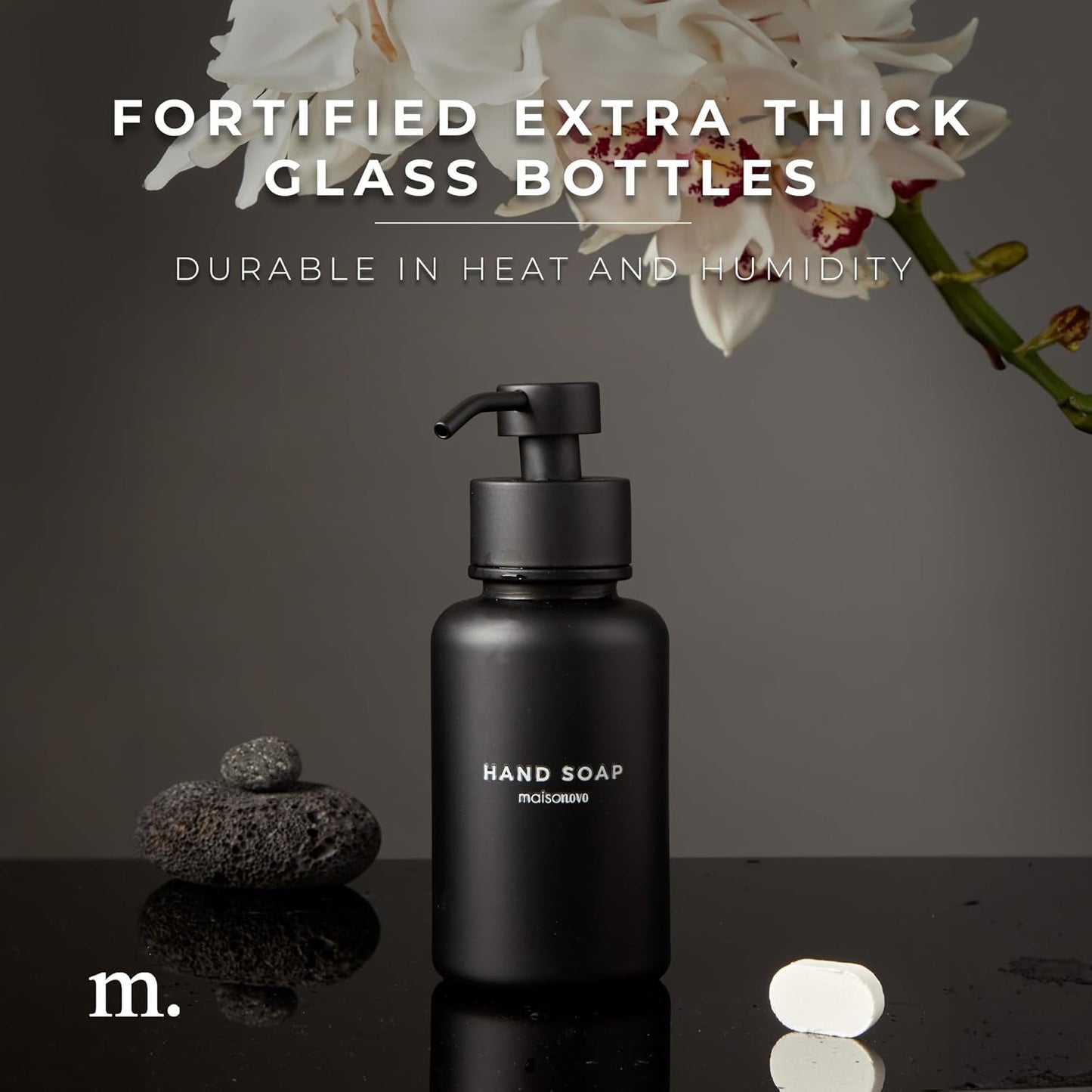 MaisoNovo Glass Foaming Hand Soap Dispenser 14 Oz | Black Foaming Soap Dispenser Black Pump x 1 w/Labels