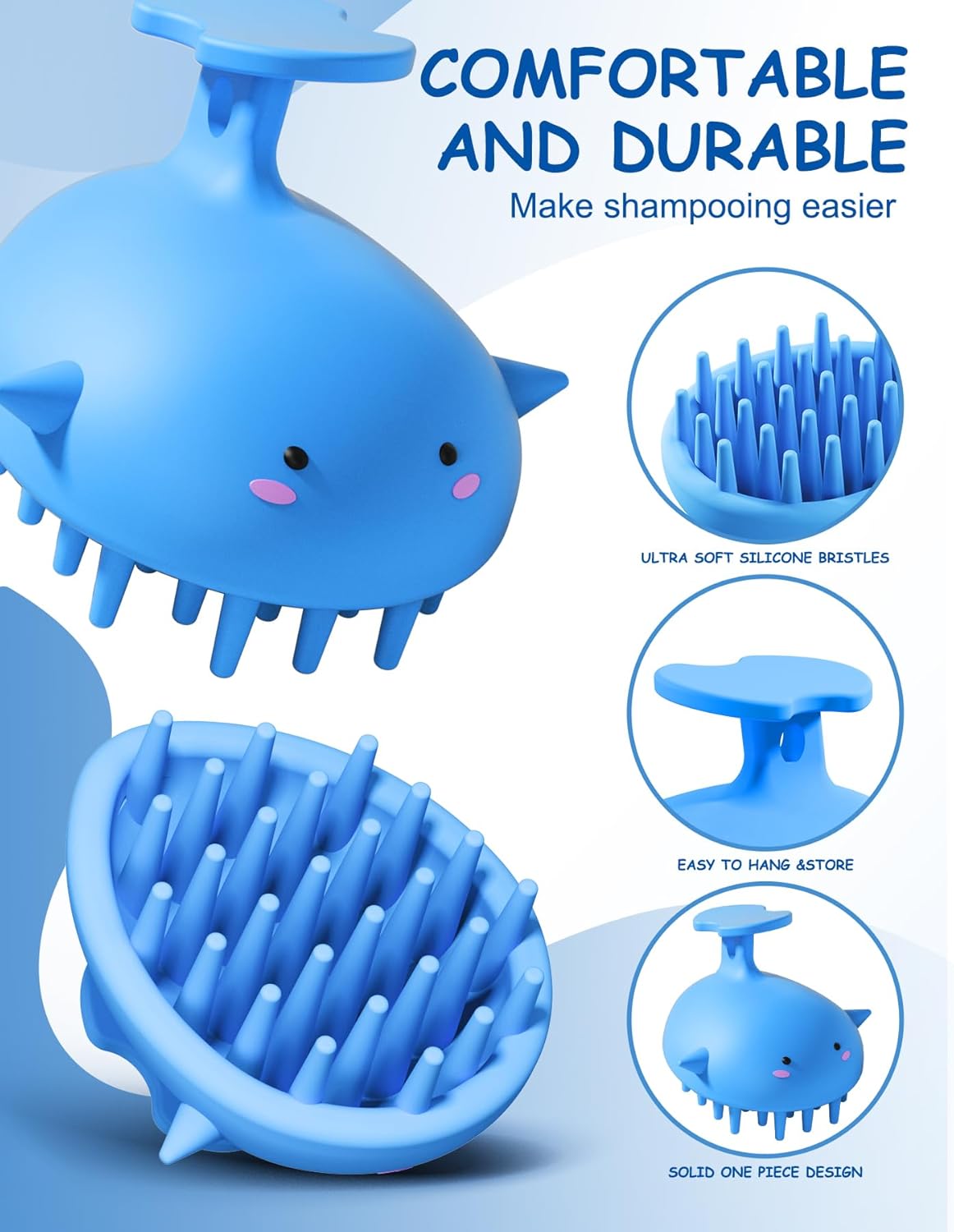 Scalp Massager Hair Growth Shampoo Brush, Silicone Scalp Scrubber Shower Scalp Brush for Hair, Head Massager Scalp Exfoliator for Dandruff Removal, Wet Dry Scalp Massage Tool for Hair Care, Blue