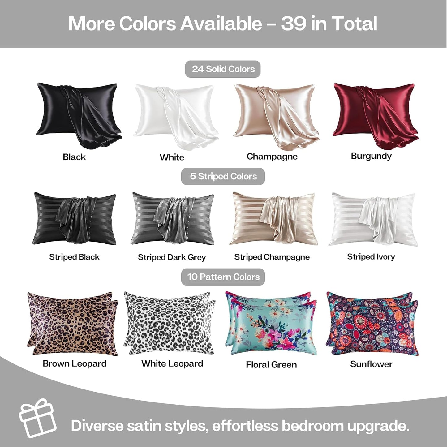 MR&HM Satin Pillowcase for Hair and Skin, Silk Satin Pillowcase 2 Pack, Queen Size Pillow Cases Set of 2, Silky Pillow Cover with Envelope Closure (20x30, Silver Grey)