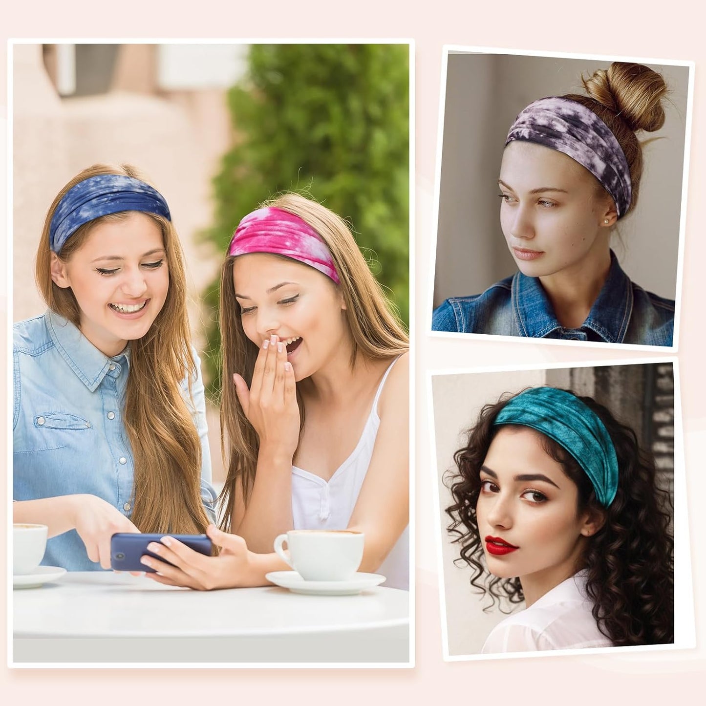 obeoby Tie Dye Headbands for Women, 8Pcs Boho Hairbands Fashion Knot Wide Headband for Daily Yoga Work, Stocking Stuffers for Women