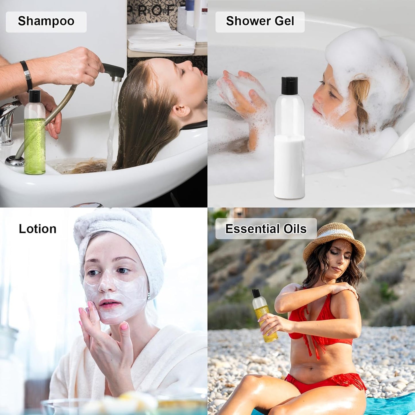 2 Pack 8 oz Plastic Squeeze Bottles with Black Disc Caps Refillable Clear Empty Containers Travel Bottles for Toiletries Conditioner Shampoo Lotions Gels