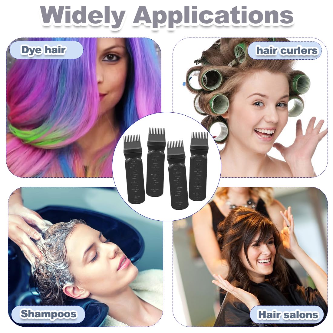 ELANE 4 Pcs Root Comb Applicator Bottle 6oz,Hair Oil Applicator Bottle for Hair,Oil Comb Applicator Hair Bottle Applicator for Hair Dye Shampoos Hair Salons Camping Traveling(Black)