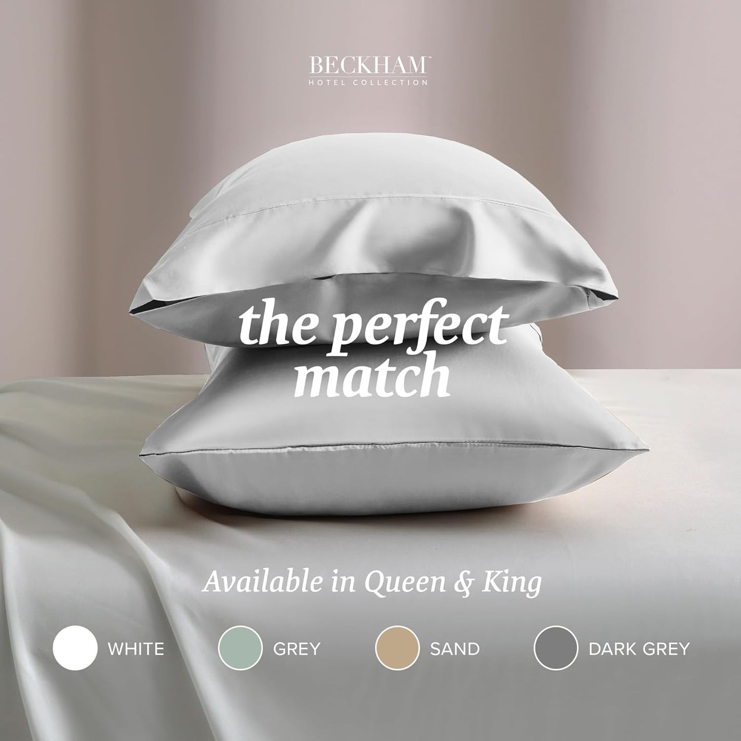 Beckham Hotel Collection Bed Pillowcases Standard/Queen Size Set of 2, 500TC 100% Cotton, Luxury Sateen Bedding, Open End, Breathable, Moisture-Wicking, White